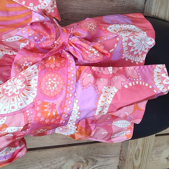 Tibi Orange and Pink Silk Kimono Shirt - Picture 2 of 6